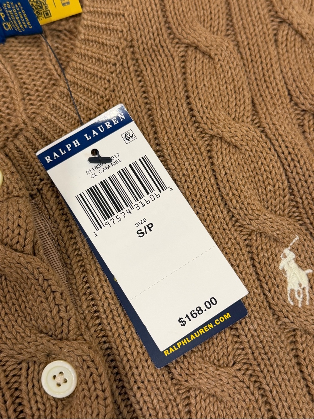 Ralph Lauren Cable-Knit Crewneck Cardigan - Camel Brown - Picture 2 of 5